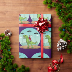 Jesus Riding A Dinosaur Funny Bigfoot UFO Alien Wrapping Paper
