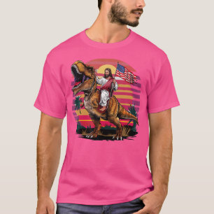 Jesus Riding A Dinosaur Usa Flag T-Shirt