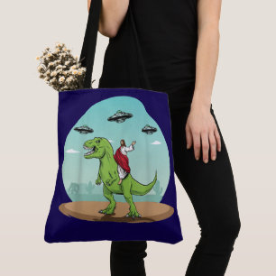 Jesus Riding Dinosaur Alien Galaxy  Tote Bag