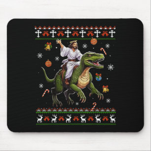 Jesus Riding Dinosaur Funny Meme Ugly Christmas Sw Mouse Pad