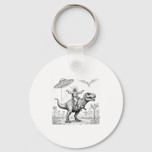Jesus Riding Dinosaur T-rex Ufo Hunting Alien Sci- Key Ring