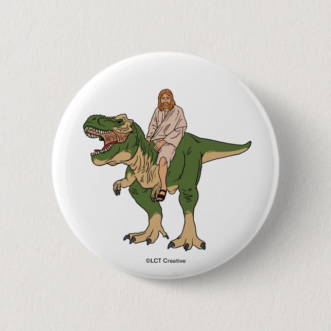 Jesus Riding T-Rex 6 Cm Round Badge (Front)