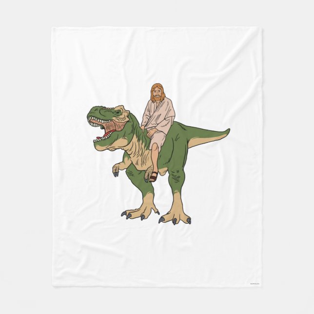 Jesus Riding T-Rex Fleece Blanket (Front)