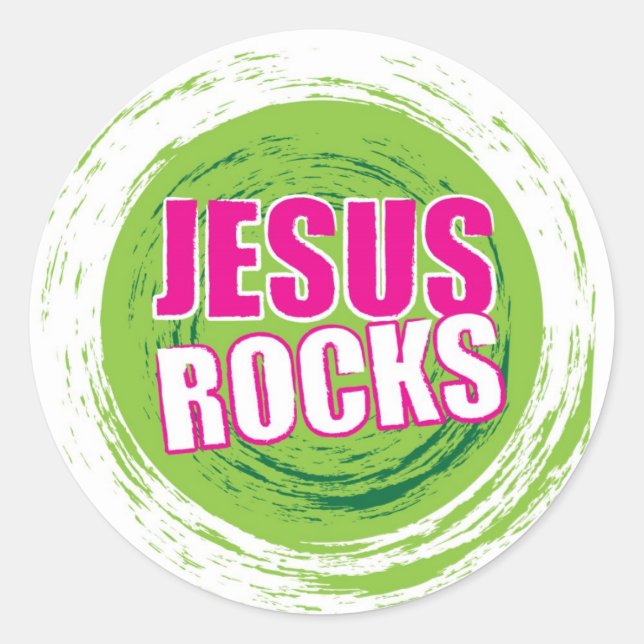Jesus Rocks 3 Green Classic Round Sticker (Front)