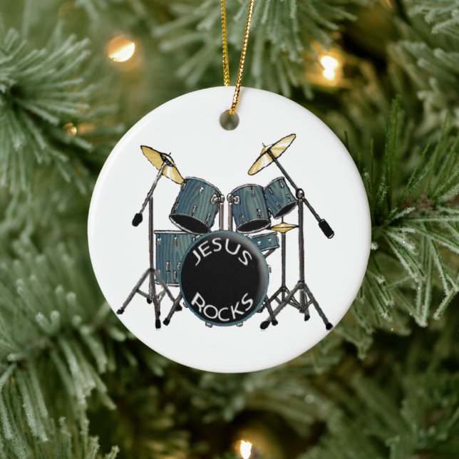 Jesus Rocks - Drummer  Ceramic Tree Decoration (Tree)