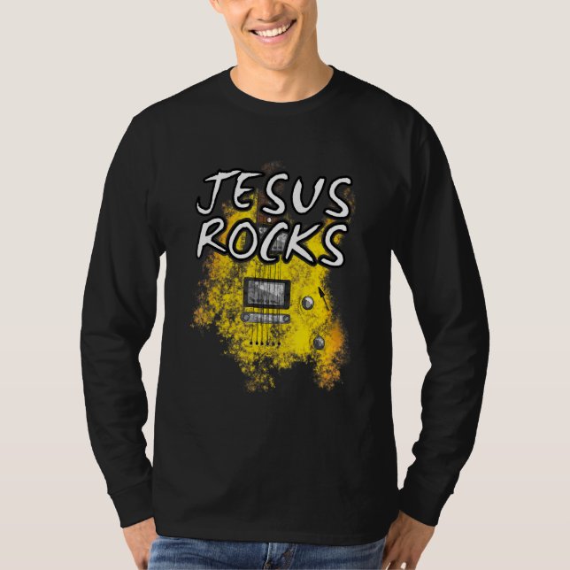 Jesus Rocks Guitar Electric Guitarist Christian Wo T-Shirt (Front)