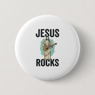 Jesus Rocks Guitar Vintage Christian Engraving Des 6 Cm Round Badge