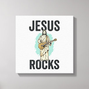 Jesus Rocks Guitar Vintage Christian Engraving Des Canvas Print