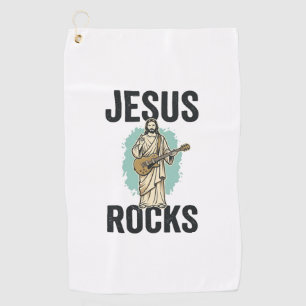 Jesus Rocks Guitar Vintage Christian Engraving Des Golf Towel