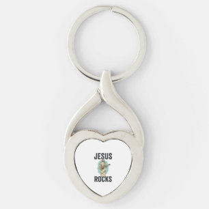 Jesus Rocks Guitar Vintage Christian Engraving Des Key Ring