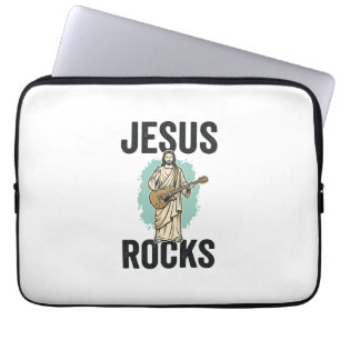 Jesus Rocks Guitar Vintage Christian Engraving Des Laptop Sleeve