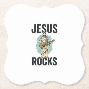 Jesus Rocks Guitar Vintage Christian Engraving Des Paper Coaster