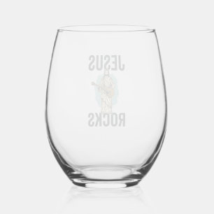 Jesus Rocks Guitar Vintage Christian Engraving Des Stemless Wine Glass