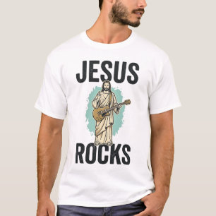 Jesus Rocks Guitar Vintage Christian Engraving Des T-Shirt