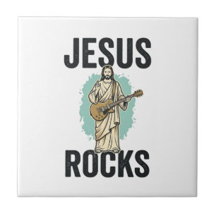 Jesus Rocks Guitar Vintage Christian Engraving Des Tile
