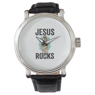 Jesus Rocks Guitar Vintage Christian Engraving Des Watch