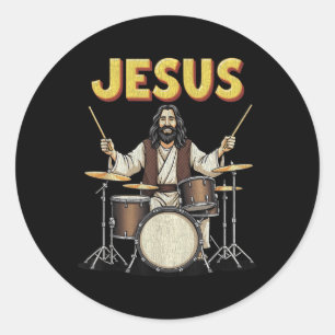 Jesus Rocks Music Funny Christian Drummer Design  Classic Round Sticker