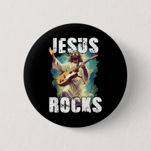 Jesus Rocks With Guitar - Funny Christian Rocks Ch 6 Cm Round Badge