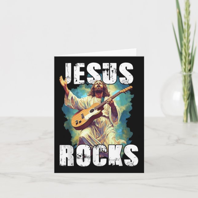 Jesus Rocks With Guitar - Funny Christian Rocks Ch Card (Front)