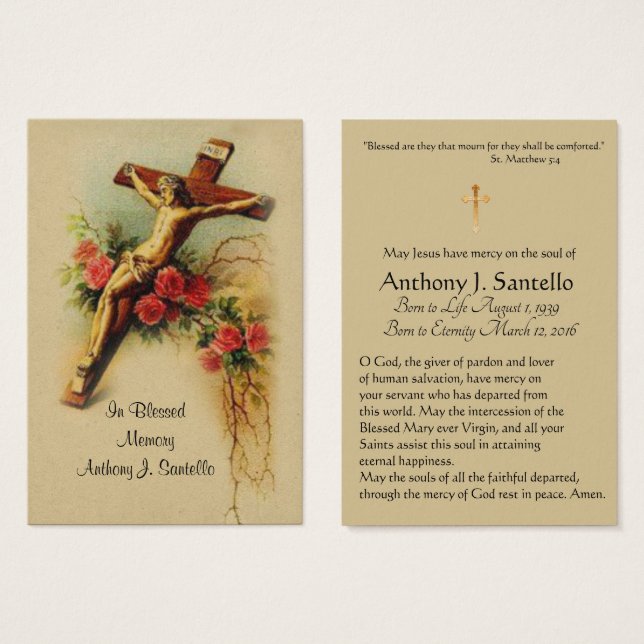 Jesus Roses  Catholic Funeral Memorial Holy Card - (Front & Back)