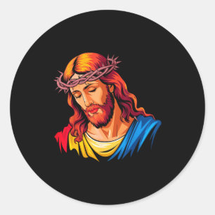 Jesus Rtrait Art Christian Religious  Classic Round Sticker