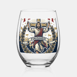 Jesus Running Marathon Vintage Shirt Christian Gra Stemless Wine Glass