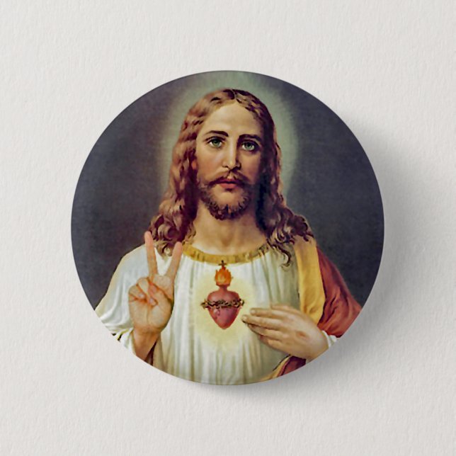 Jesus Sacred Heart Peace Sign Portrait 6 Cm Round Badge (Front)