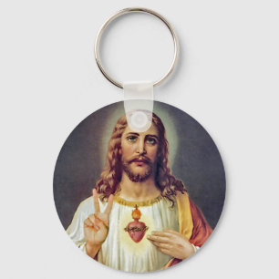 Jesus Sacred Heart Peace Sign Portrait Key Ring
