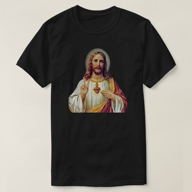 Jesus Sacred Heart Peace Sign Portrait T-Shirt (Design Front)