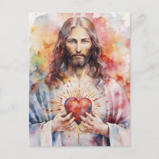 Jesus sacred heart watercolor postcard