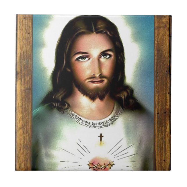 JESUS SACRED HEART  WOOD FRAME 29  CUSTOMIZABLE P TILE (Front)