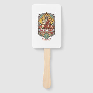 Jesus Safety Sign Warning Label Jesus Safety Sign  Hand Fan
