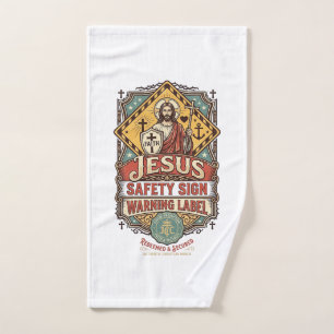 Jesus Safety Sign Warning Label Jesus Safety Sign Hand Towel
