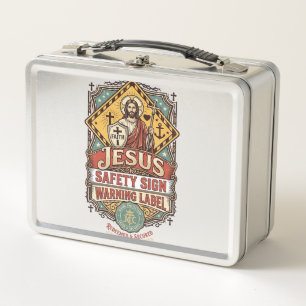 Jesus Safety Sign Warning Label Jesus Safety Sign  Metal Lunch Box