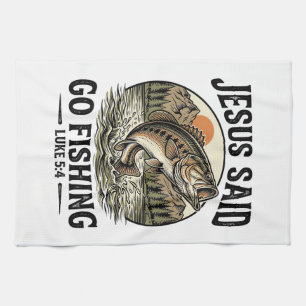 Jesus Said Go Fishing Vintage Bass Christian Tea Towel