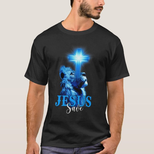 Jesus Save Bible Scripture Quote Christian Lion Cr T-Shirt (Front)