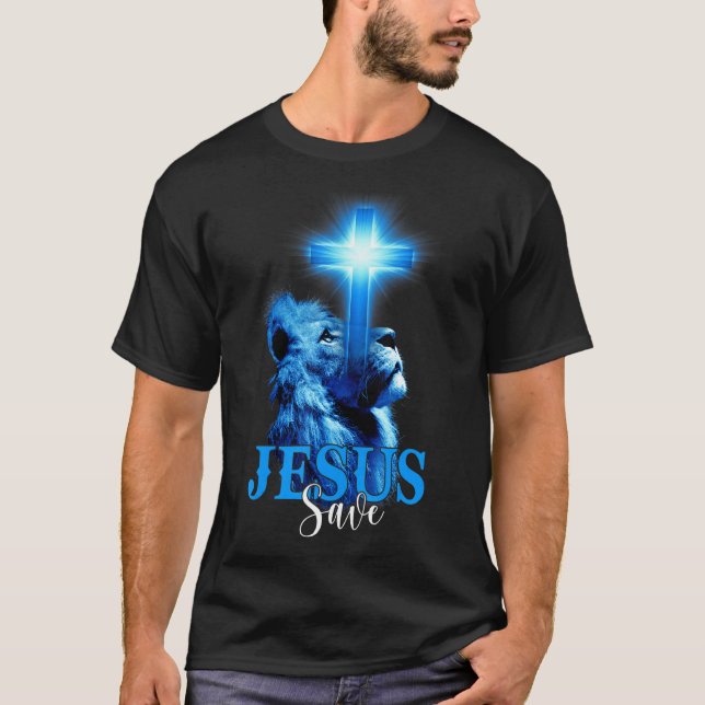 Jesus Save Bible Scripture Quote Christian Lion Cr T-Shirt (Front)