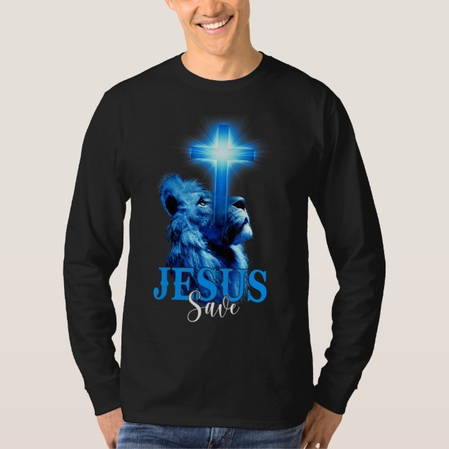 Jesus Save Bible Scripture Quote Christian Lion Cr T-Shirt (Front)