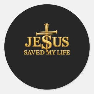 Jesus Saved My Life Christian Cross Faith Gift Men Classic Round Sticker