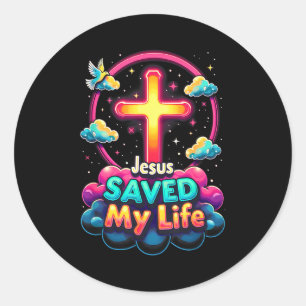 Jesus Saved My Life Cross Christians Bible Religio Classic Round Sticker