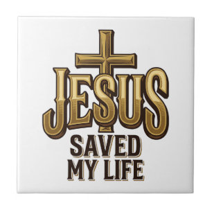 Jesus Saved My Life Cross Vintage Tile