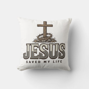 Jesus Saved My Life Vintage Engraving Christian De Cushion