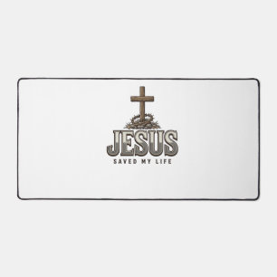 Jesus Saved My Life Vintage Engraving Christian De Desk Mat