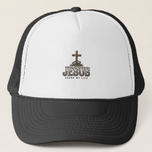 Jesus Saved My Life Vintage Engraving Christian De Trucker Hat