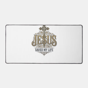 Jesus Saved My Life Vintage Engraving Christian Sh Desk Mat