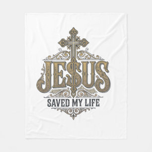 Jesus Saved My Life Vintage Engraving Christian Sh Fleece Blanket