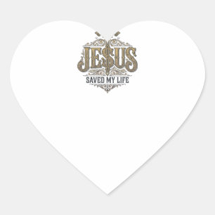 Jesus Saved My Life Vintage Engraving Christian Sh Heart Sticker