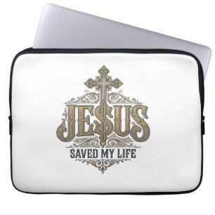 Jesus Saved My Life Vintage Engraving Christian Sh Laptop Sleeve
