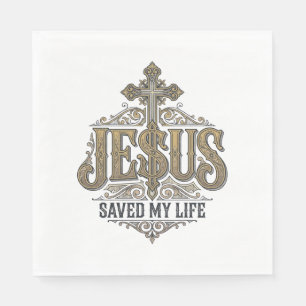 Jesus Saved My Life Vintage Engraving Christian Sh Napkin