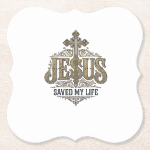 Jesus Saved My Life Vintage Engraving Christian Sh Paper Coaster